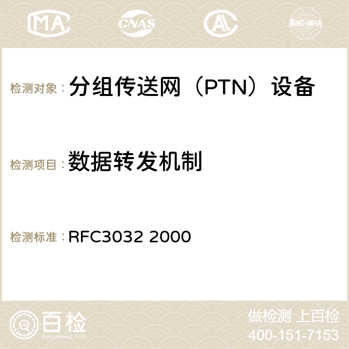 数据转发机制 MPLS标签栈编码 RFC3032 2000 1