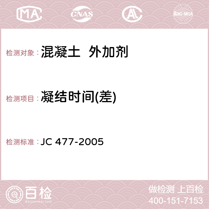 凝结时间(差) 喷射混凝土用速凝剂 JC 477-2005 6.5