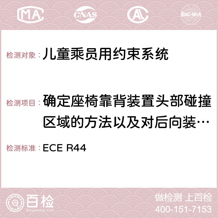 确定座椅靠背装置头部碰撞区域的方法以及对后向装置侧翼最小尺寸的方法 ECE R44 关于批准机动车儿童乘员用约束系统（儿童约束系统）的统一规定  附录18