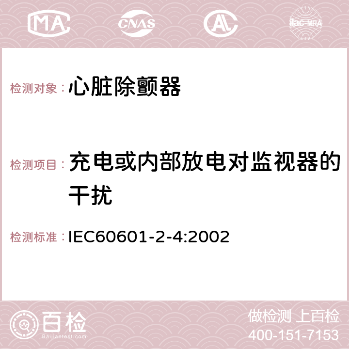 充电或内部放电对监视器的干扰 医用电气设备　第2-4部分：心脏除颤器安全专用要求 IEC60601-2-4:2002 106