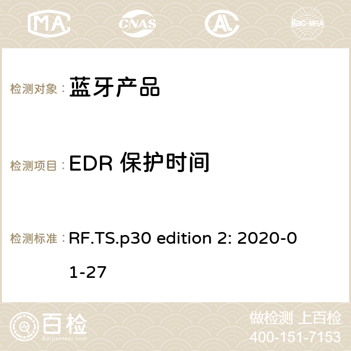EDR 保护时间 RF.TS.p30 edition 2: 2020-01-27 蓝牙认证射频测试标准  4.5.15