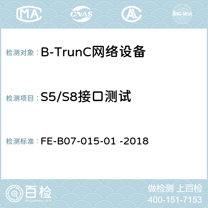 S5/S8接口测试 核心网间接口（宽带数据）R2检验规程 FE-B07-015-01 -2018 7