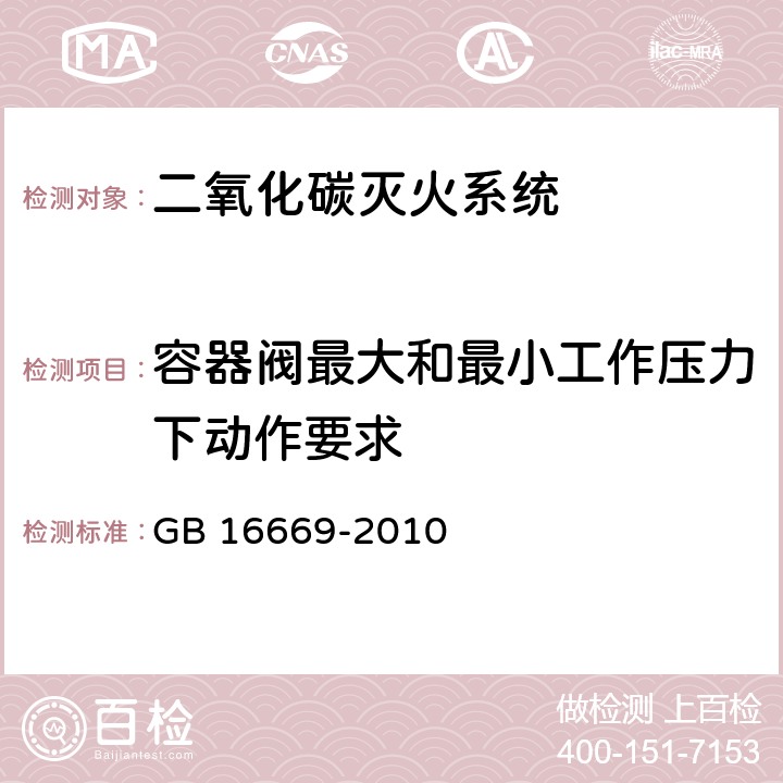 容器阀最大和最小工作压力下动作要求 《二氧化碳灭火系统及部件通用技术条件 》 GB 16669-2010 6.7