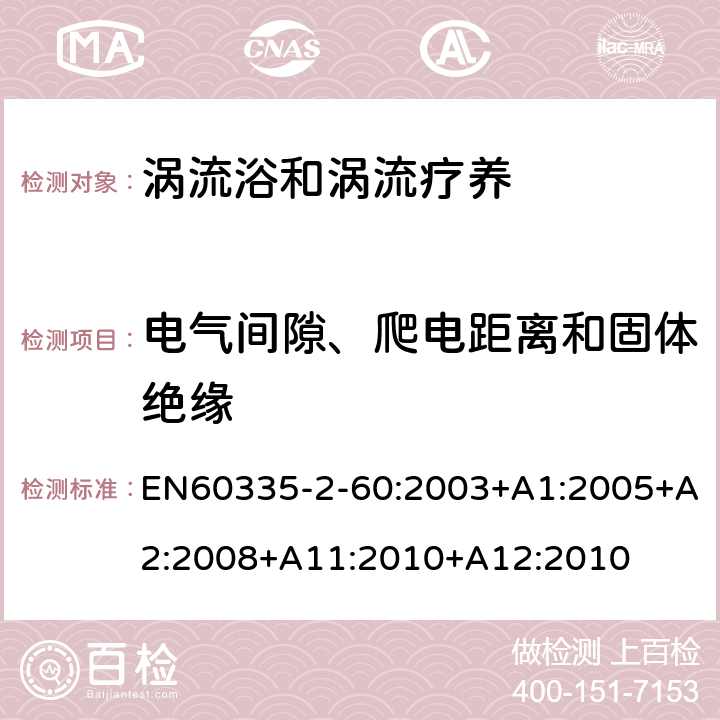 電氣間隙、爬電距離和固體絕緣 渦流浴和渦流療養(yǎng)的特殊要求 EN60335-2-60:2003+A1:2005+A2:2008+A11:2010+A12:2010 29
