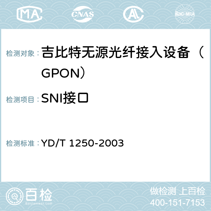 SNI接口 接入网测试方法——基于ATM的无源光网络（A-PON） YD/T 1250-2003 9