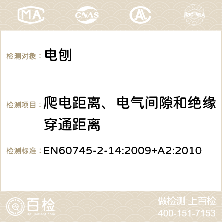 爬電距離、電氣間隙和絕緣穿通距離 電刨的專用要求 EN60745-2-14:2009+A2:2010 28