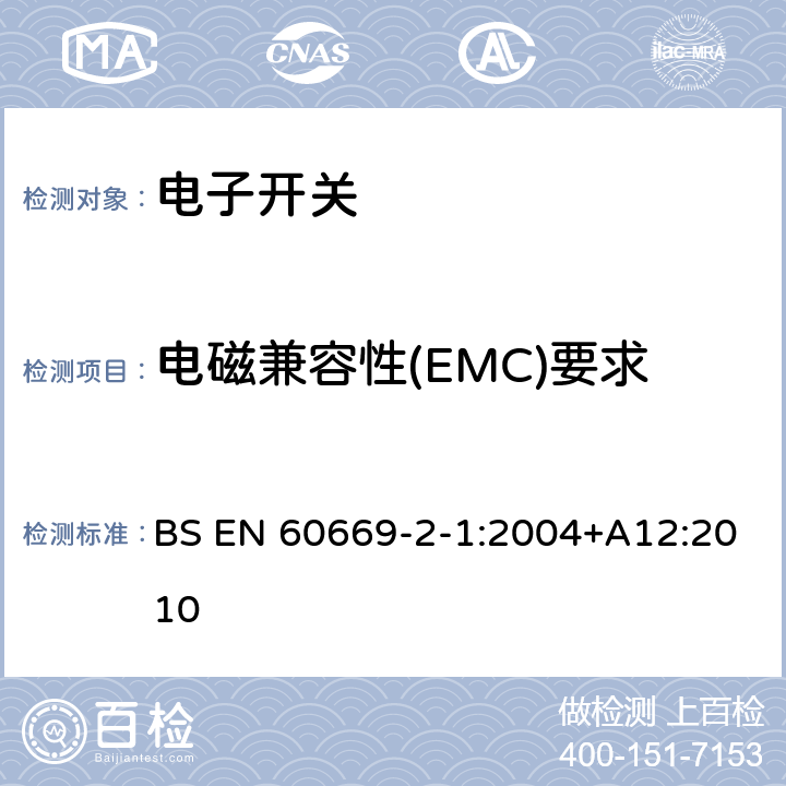 电磁兼容性(EMC)要求 家用和类似用途固定式电气装置的开关 第2-1部分：电子开关的特殊要求 BS EN 60669-2-1:2004+A12:2010 26