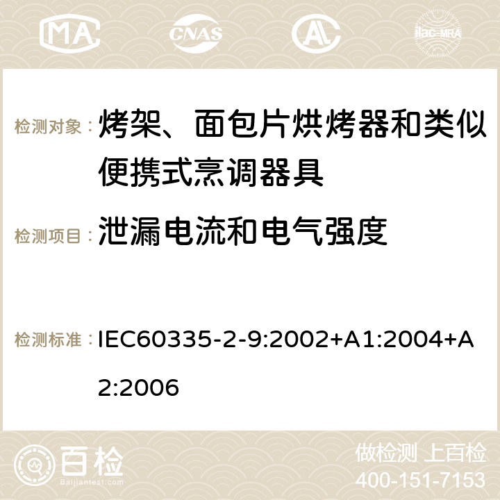 泄漏電流和電氣強(qiáng)度 烤架、面包片烘烤器和類似便攜式烹調(diào)器具的特殊要求 IEC60335-2-9:2002+A1:2004+A2:2006 16