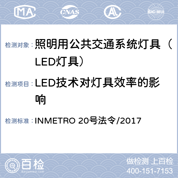 LED技术对灯具效率的影响 照明用公共交通系统灯具技术质量规定 INMETRO 20号法令/2017 B.3 of Annex I-B