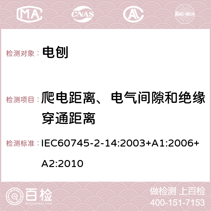 爬電距離、電氣間隙和絕緣穿通距離 電刨的專用要求 IEC60745-2-14:2003+A1:2006+A2:2010 28