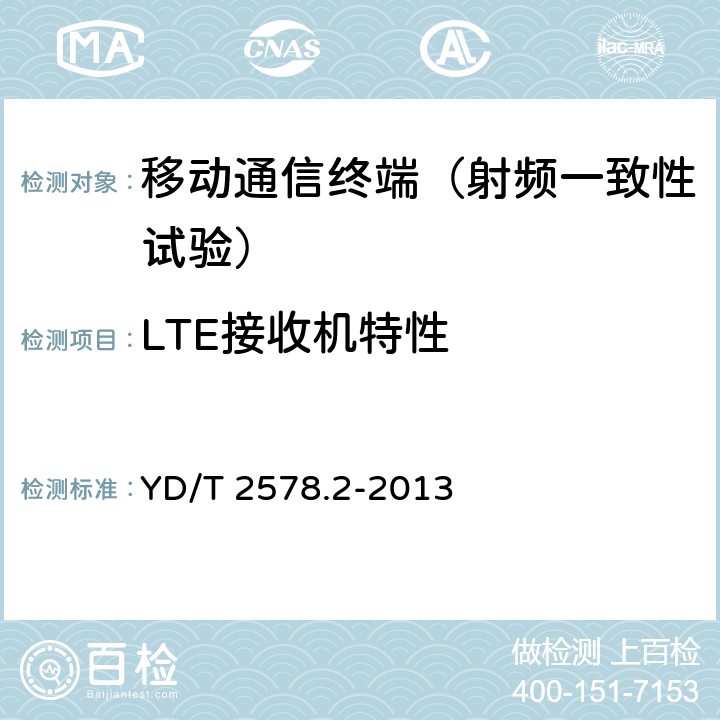 LTE接收机特性 LTE FDD 数字蜂窝移动通信网终端设备测试方法（第一阶段） 第2部分：无线射频性能测试 YD/T 2578.2-2013 6.3