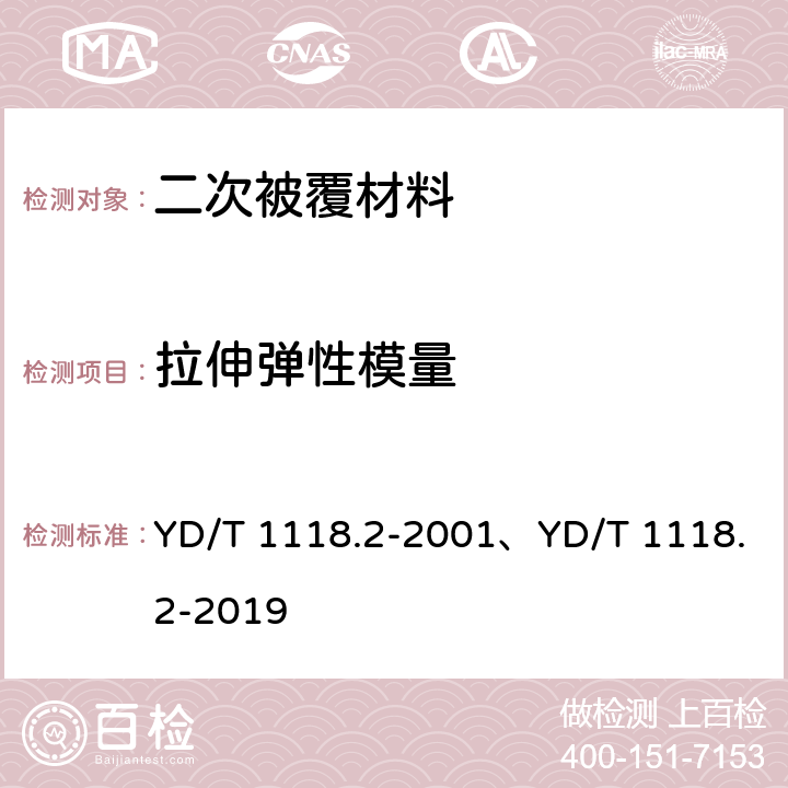 拉伸弹性模量 光纤用二次被覆材料 第2部分：改性聚丙烯； YD/T 1118.2-2001、YD/T 1118.2-2019 4.8