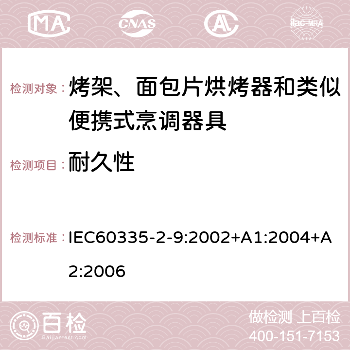 耐久性 烤架、面包片烘烤器和類似便攜式烹調(diào)器具的特殊要求 IEC60335-2-9:2002+A1:2004+A2:2006 18