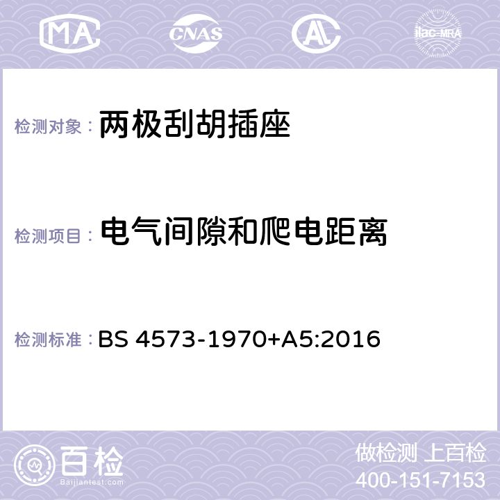 电气间隙和爬电距离 两极转动式插头和刮胡插规格 BS 4573-1970+A5:2016 4.5