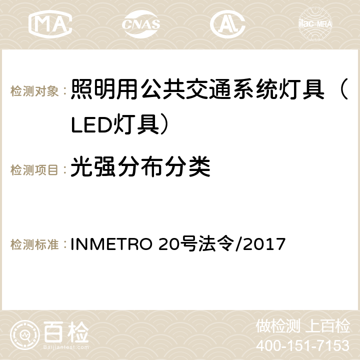 光强分布分类 照明用公共交通系统灯具技术质量规定 INMETRO 20号法令/2017 B.2 of Annex I-B
