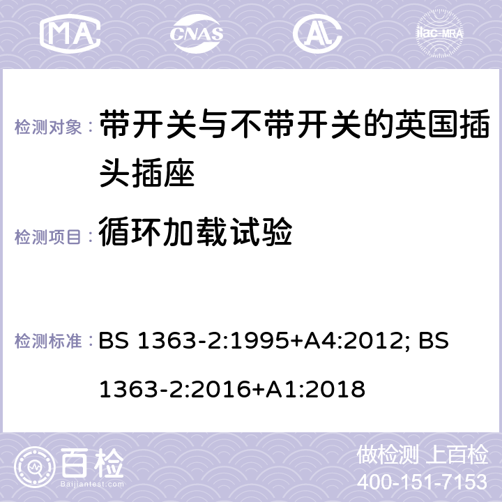 循环加载试验 13A插头、插座、转换器和连接单元 第2部分：带开关和不带开关插座规范 BS 1363-2:1995+A4:2012; BS 1363-2:2016+A1:2018 26