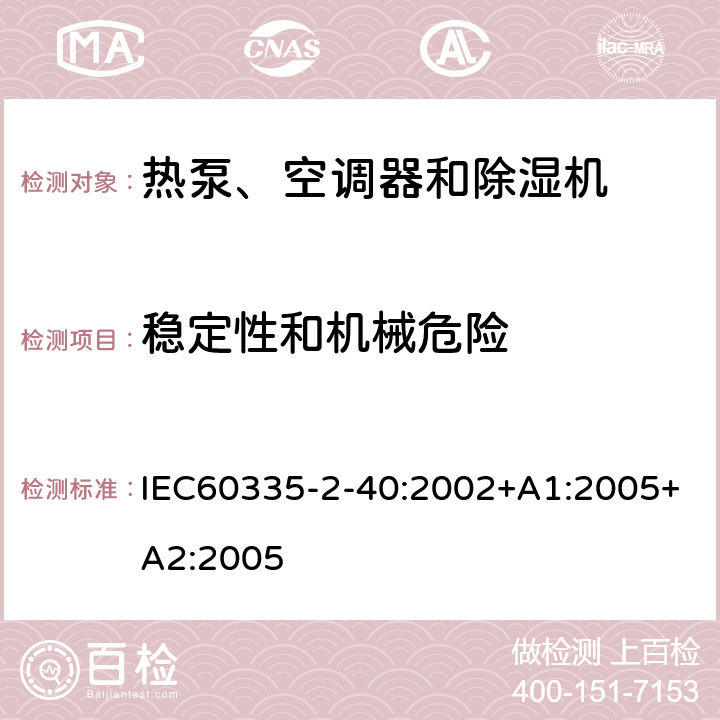 稳定性和机械危险 IEC 60335-2-40-2002 家用和类似用途电器安全 第2-40部分:热泵、空调器和除湿机的特殊要求