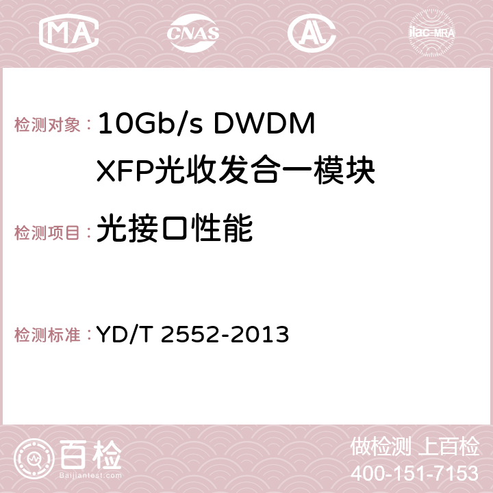 光接口性能 10Gb/s DWDM XFP 光收发合一模块技术条件 YD/T 2552-2013 5