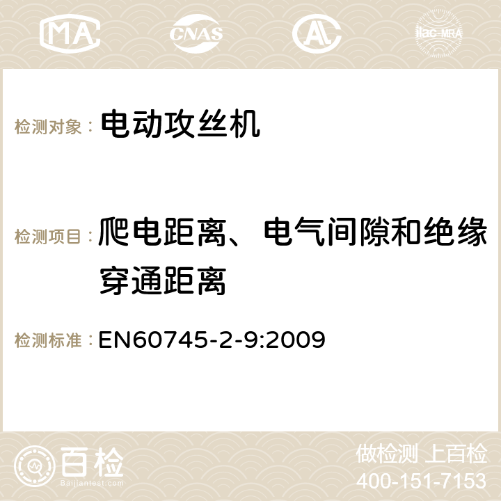 爬电距离、电气间隙和绝缘穿通距离 攻丝机的专用要求 EN60745-2-9:2009 28