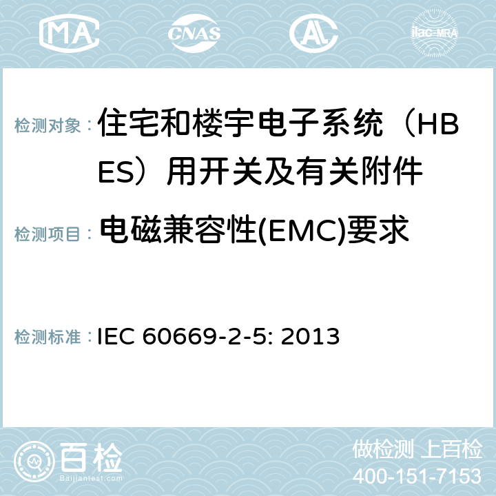电磁兼容性(EMC)要求 家用和类似用途固定式电气装置的开关 第2-5部分：住宅和楼宇电子系统（HBES）用开关及有关附件 IEC 60669-2-5: 2013 26