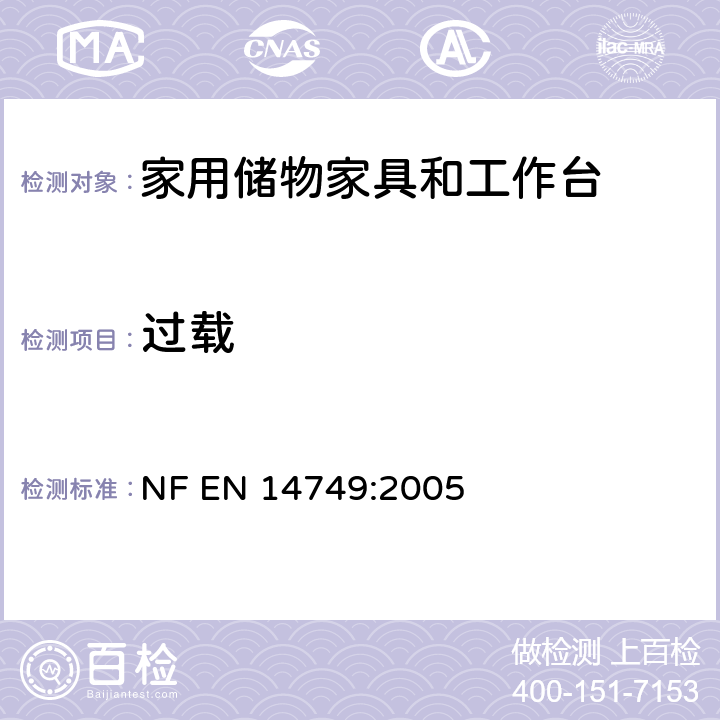 过载 EN 14749:2005 家用储物家具和工作台-安全要求和测试方法 NF  6.4.3