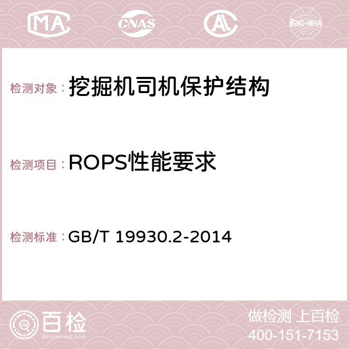 ROPS性能要求 土方机械 挖掘机保护结构的实验室试验和性能要求 第2部分：6t以上挖掘机的滚翻保护结构(ROPS) GB/T 19930.2-2014 6.2、6.3