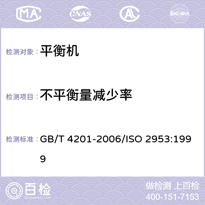 不平衡量减少率 平衡机的描述检验与评定 第7.3条 GB/T 4201-2006/ISO 2953:1999 11.7