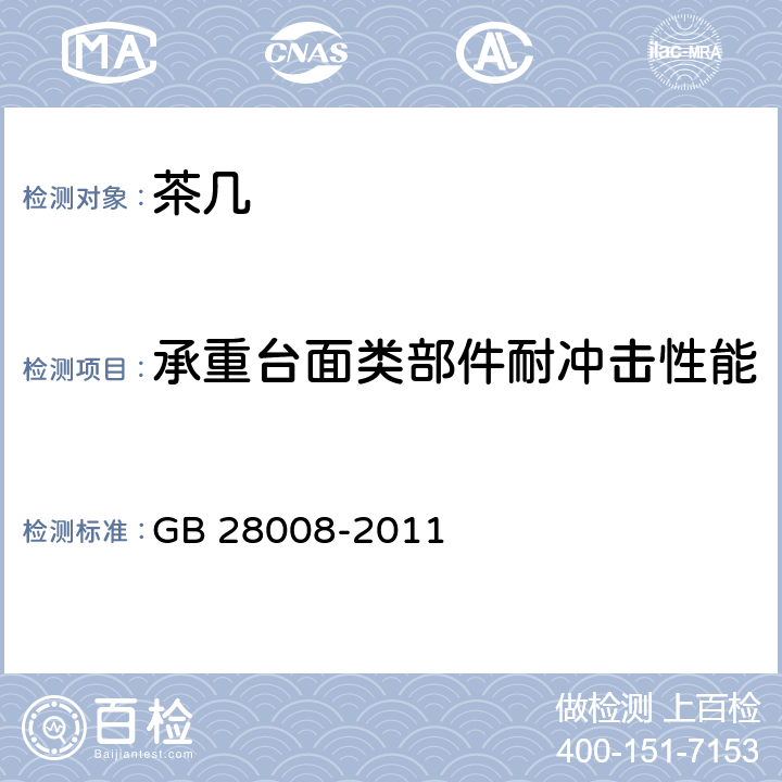 承重台面类部件耐冲击性能 玻璃家具安全技术要求 GB 28008-2011 6.4