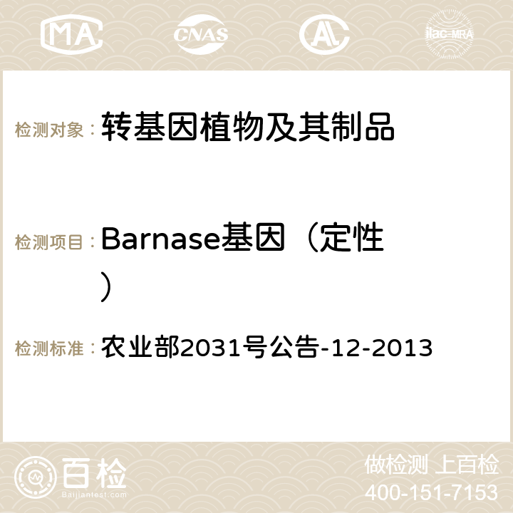 Barnase基因（定性） 转基因植物及其产品成分检测Barnase基因定性PCR方法 农业部2031号公告-12-2013