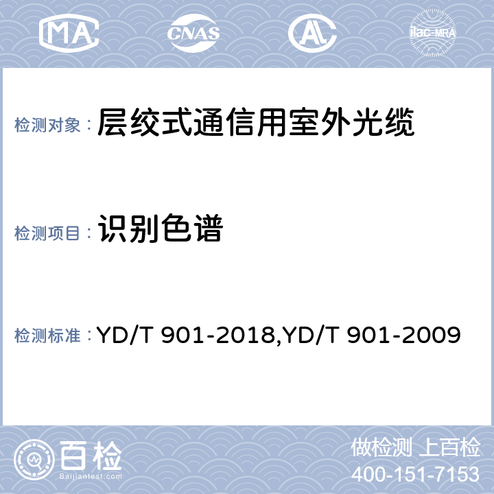 识别色谱 层绞式通信用室外光缆 YD/T 901-2018,YD/T 901-2009 4.1.2.3.3