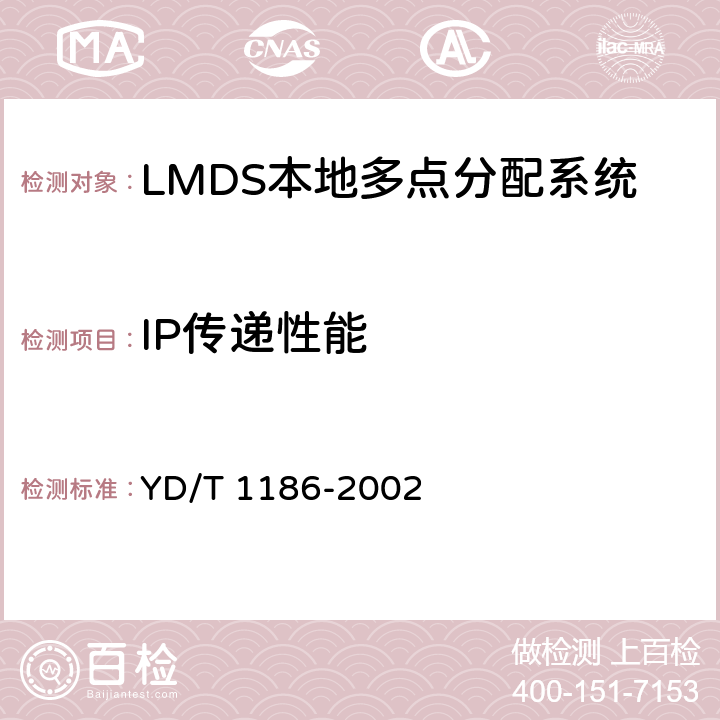 IP传递性能 接入网技术要求 -26GHz LMDS本地多点分配系统 YD/T 1186-2002 8.2