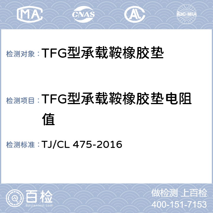 TFG型承载鞍橡胶垫电阻值 TFG型承载鞍橡胶垫技术条件 TJ/CL 475-2016 7.5