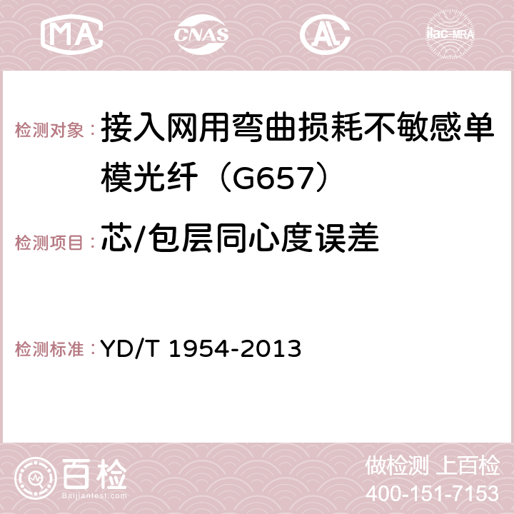 芯/包层同心度误差 接入网用弯曲损耗不敏感单 模光纤特性 YD/T 1954-2013 6.1