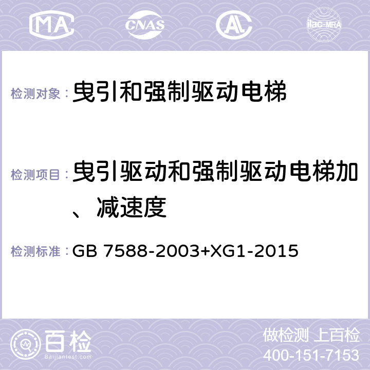 曳引驱动和强制驱动电梯加、减速度 电梯制造与安装安全规范 GB 7588-2003+XG1-2015