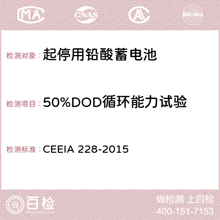 50%DOD循环能力试验 《起停用铅酸蓄电池 技术条件》 CEEIA 228-2015 条款 5.3.11