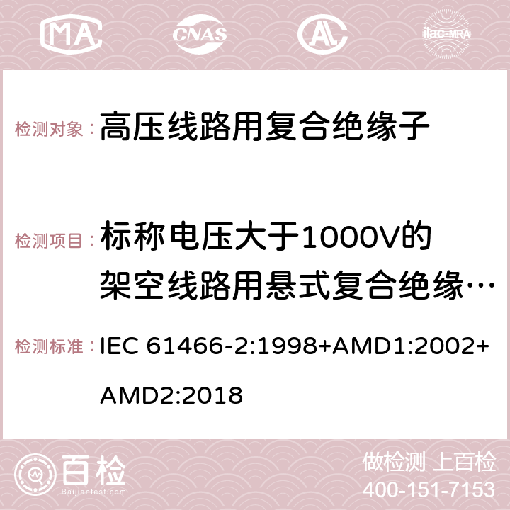 标称电压大于1000V的架空线路用悬式复合绝缘元件特性 标称电压大于1000V的架空线路用悬式复合绝缘元件 第2部分:尺寸和电气特性 IEC 61466-2:1998+AMD1:2002+AMD2:2018