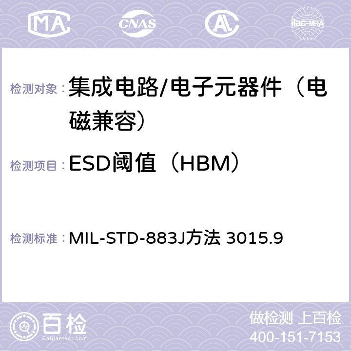 ESD阈值（HBM） 静电放电敏感度等级 MIL-STD-883J
方法 3015.9 \