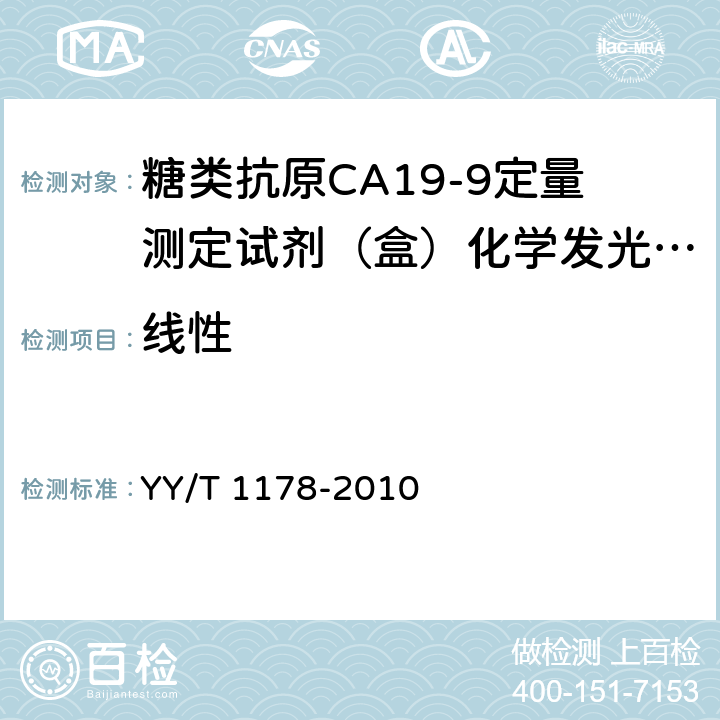 线性 糖类抗原CA19-9定量测定试剂（盒）化学发光免疫分析法 YY/T 1178-2010 4.5