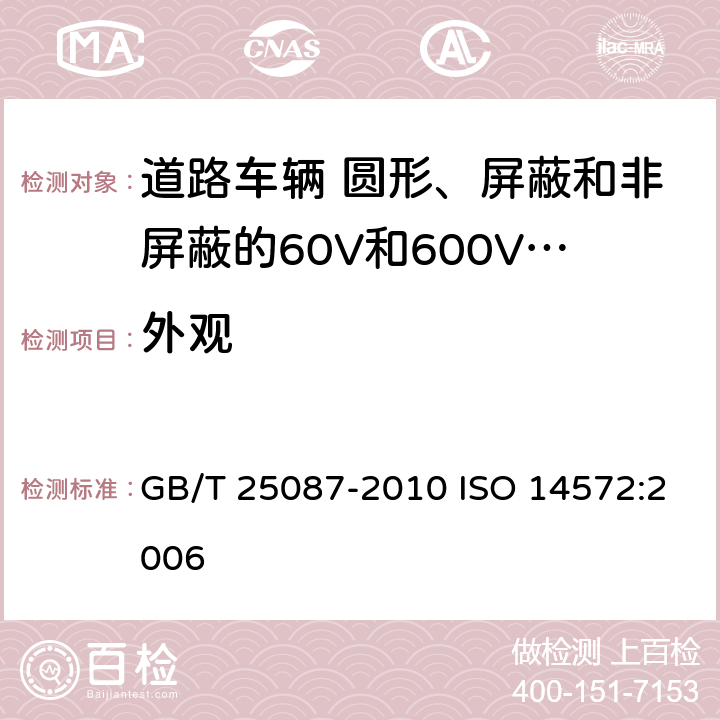 外观 GB/T 25087-2010 道路车辆 圆形、屏蔽和非屏蔽的60V和600V多芯护套电缆