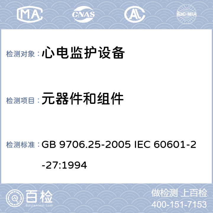 元器件和组件 医用电气设备 第2-27部分：心电监护设备安全专用要求 GB 9706.25-2005 IEC 60601-2-27:1994 56