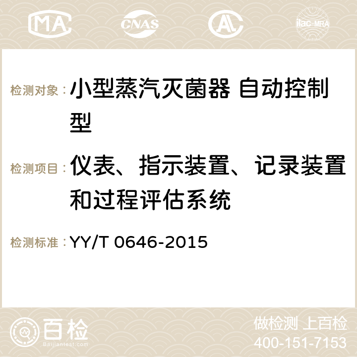 仪表、指示装置、记录装置和过程评估系统 小型蒸汽灭菌器 自动控制型 YY/T 0646-2015 5.4