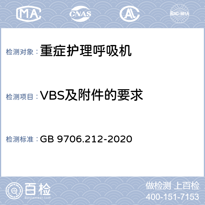VBS及附件的要求 医用电气设备 第2-12部分：重症护理呼吸机的基本安全和基本性能专用要求 GB 9706.212-2020 201.102