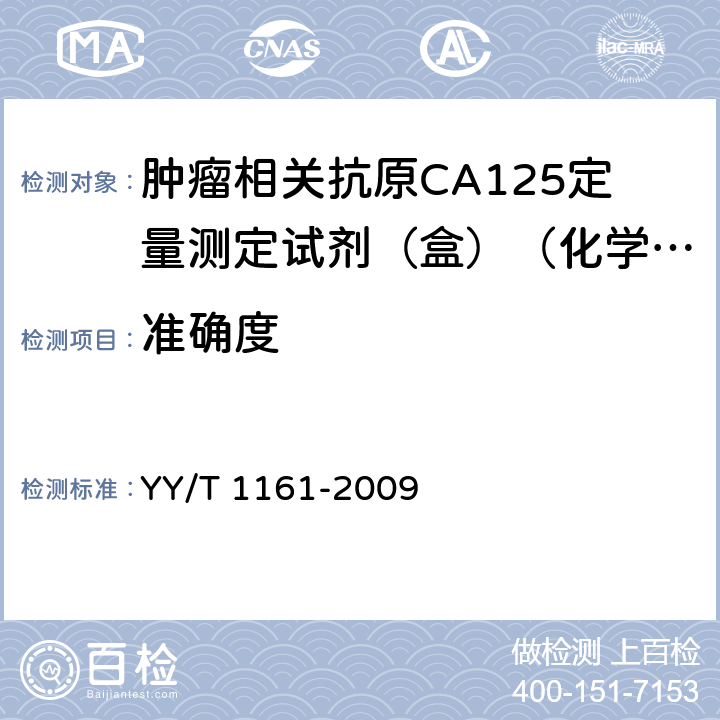 准确度 肿瘤相关抗原CA125定量测定试剂（盒）（化学发光免疫分析法） YY/T 1161-2009 5.3