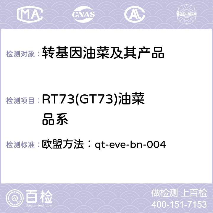 RT73(GT73)油菜品系 转基因油菜GT73荧光PCR检测方法 欧盟方法：qt-eve-bn-004