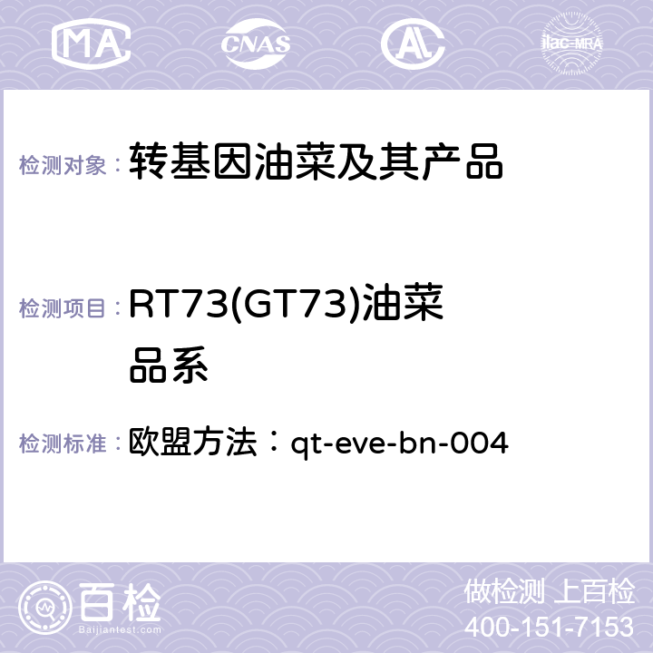 RT73(GT73)油菜品系 欧盟方法：qt-eve-bn-004 转基因油菜GT73荧光PCR检测方法 