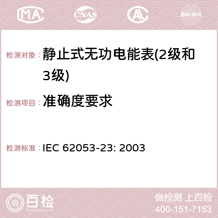 准确度要求 IEC 62053-23-2003 电能测量设备(交流) 特殊要求 第23部分:静止式无功电能表(2和3级)