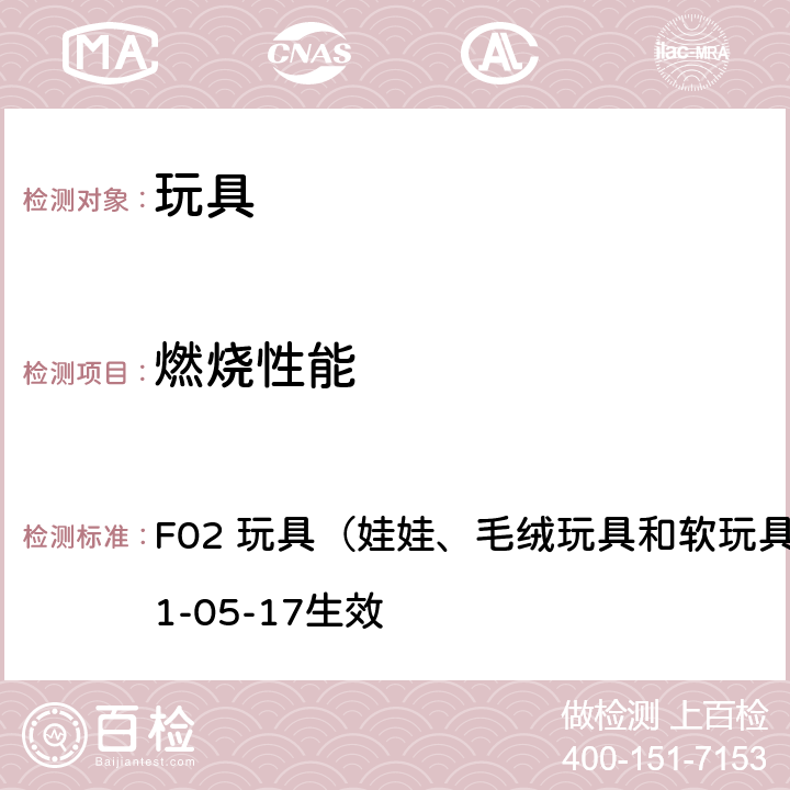 燃燒性能 參考手冊(cè)5：實(shí)驗(yàn)室政策和程序，B部分：試驗(yàn)方法部分，方法 F02 玩具（娃娃、毛絨玩具和軟玩具）的可燃性，2021-05-17生效