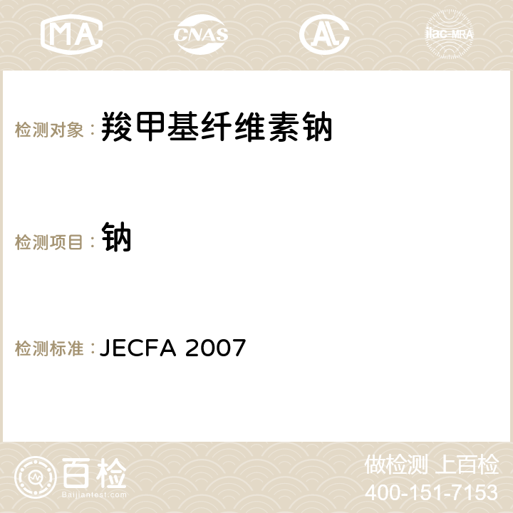 钠 JECFA 2007 FAO/WHO食品添加剂专家委员会  羧甲基纤维素