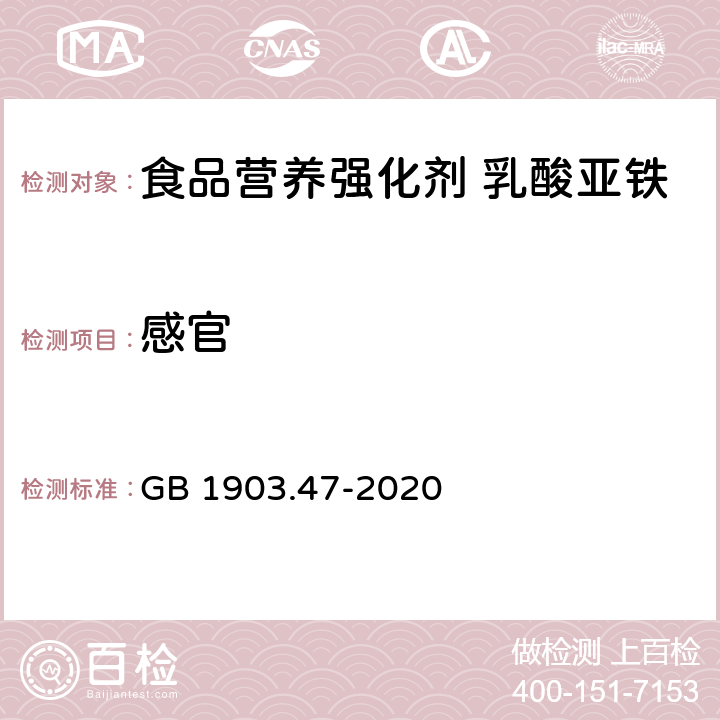 感官 食品安全国家标准 食品营养强化剂 乳酸亚铁 GB 1903.47-2020 3.1