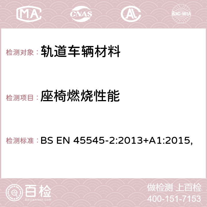 座椅燃烧性能 BS EN 45545-2:2013 铁路设施 - 铁路车辆防火保护 - 第2部分: 材料和部件燃烧性能要求, 附录B: 座椅的燃烧测试方法 +A1:2015, 附录B